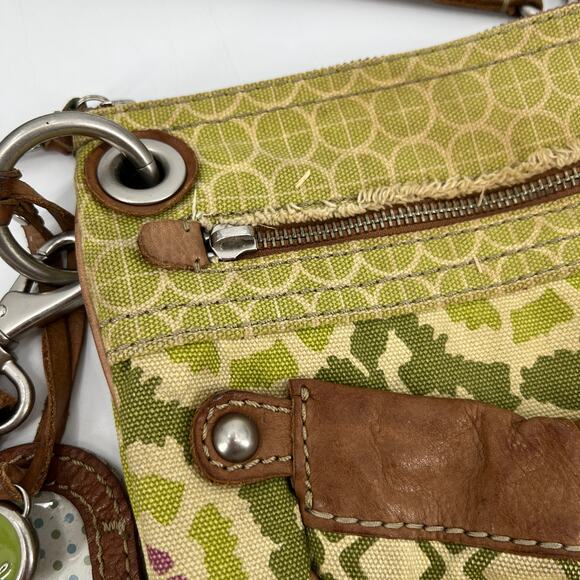 Fossil Green Canvas Weekender Crossbody Bag Leather Trim - Picture 3 of 6